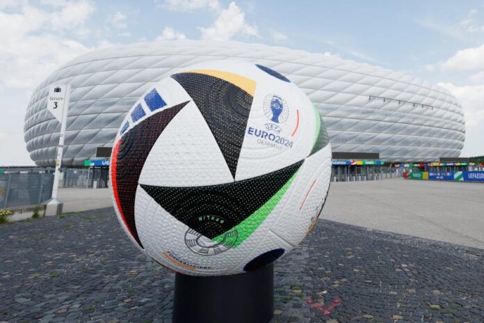 Soccer Football - Tour of Munich's Football Arena ahead of Euro 2024 - Munich Football Arena, Munich, Germany - June 8, 2024 General view of a giant replica football outside the stadium ahead of Euro 2024 REUTERS/Michaela Stache